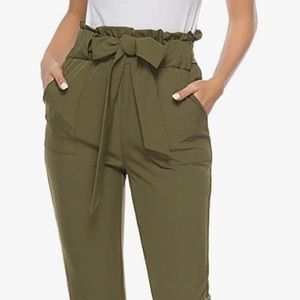 High Waist Green Paperbag Waist Pants - See Measurements Below